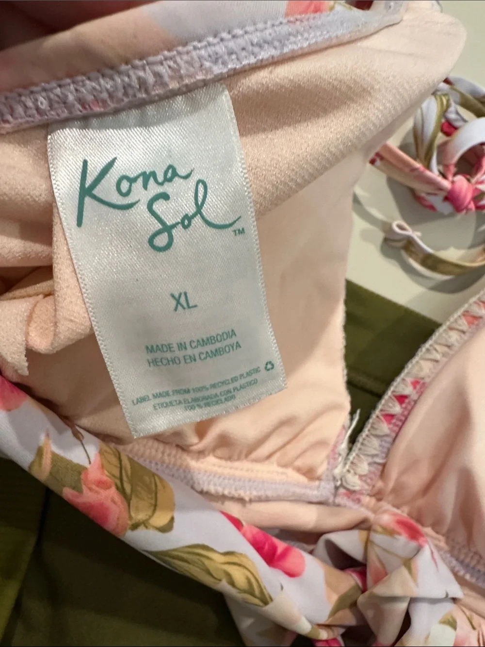 Set of White and Floral Triangle Bikini top and Green High Rise Bottoms